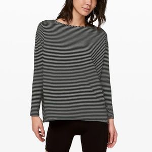 Lululemon Back In Action Long Sleeve Striped Hype Stripe Black White